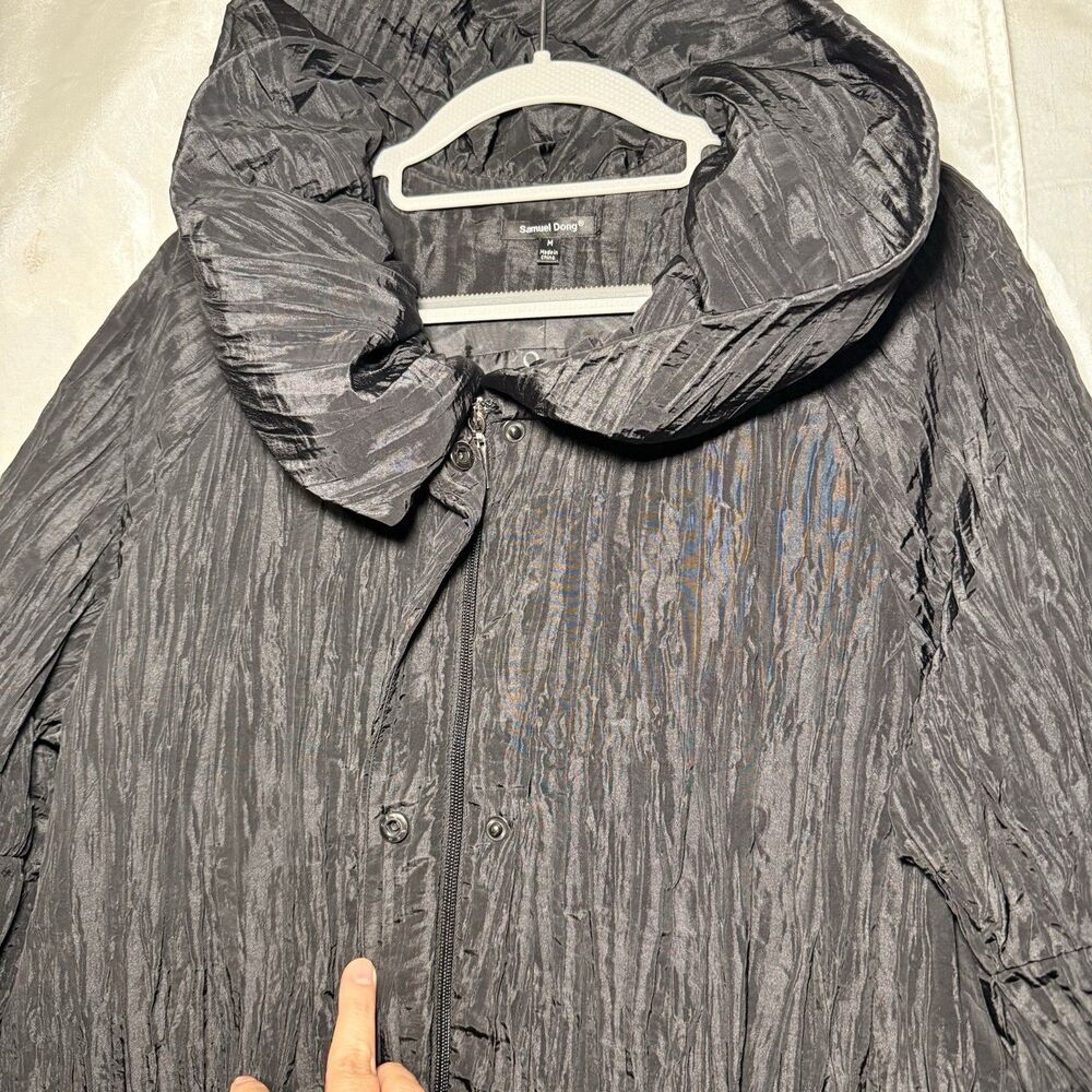 Samuel Dong Black Crinkle Textured Ruffle Collard Bubble Hem Avant Garde Medium - Picture 4 of 11